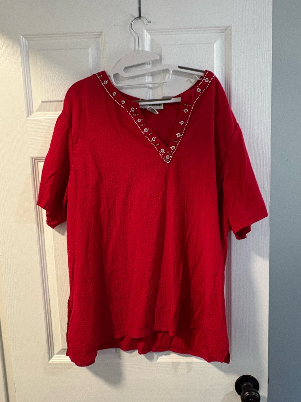 Cathy Daniels - Red V-Neck Embellished Tunic - XL